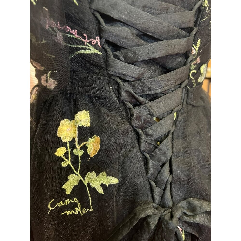 Darling Custom Made Tailored Handmade One-Shoulder Black Floral Embroidered Dres - Picture 4 of 14